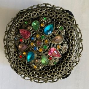 Czech Edwardian Filigree Brooch With Multi-Colored Glass Stones.